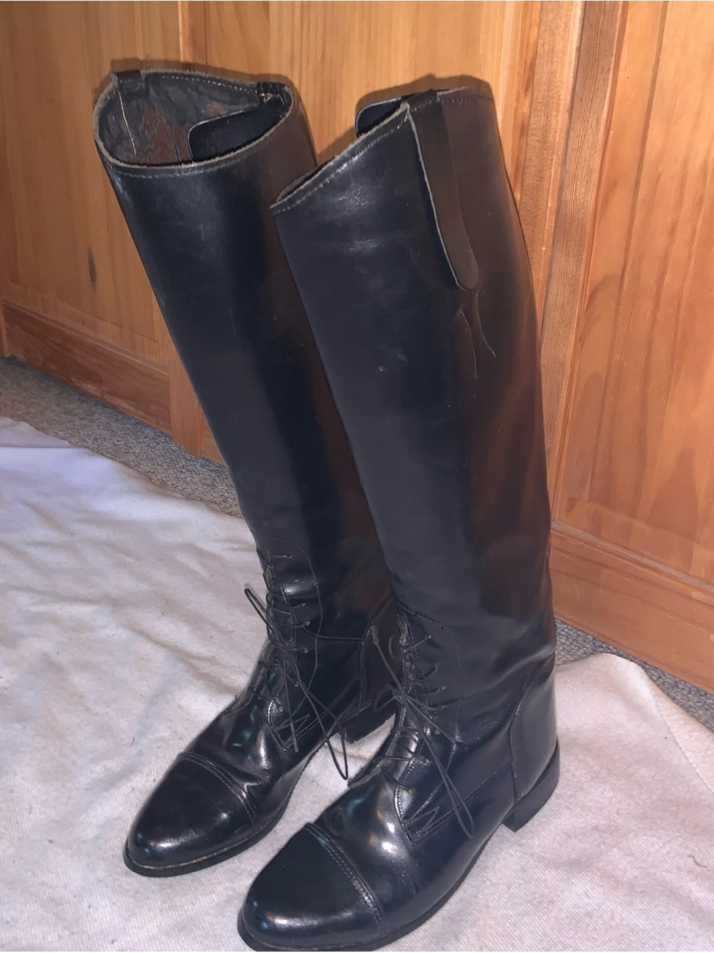 Devon Aire Hunt Field Boots - size 6 regular Calf Black Leather W/ Shapers Incl